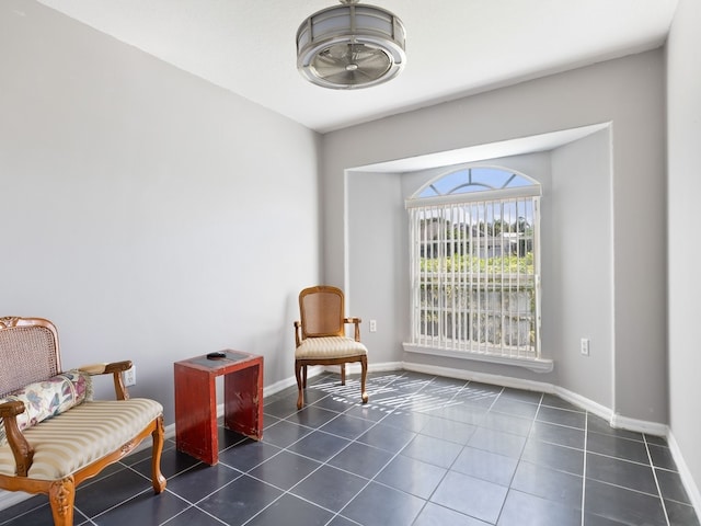 sitting room with dark tile patterned flooring