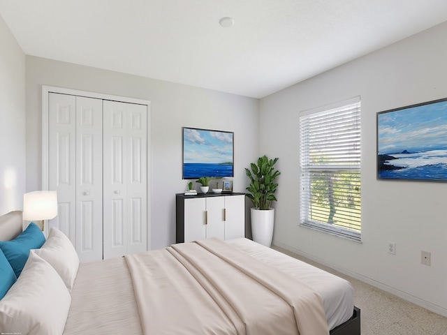 bedroom with carpet floors and a closet