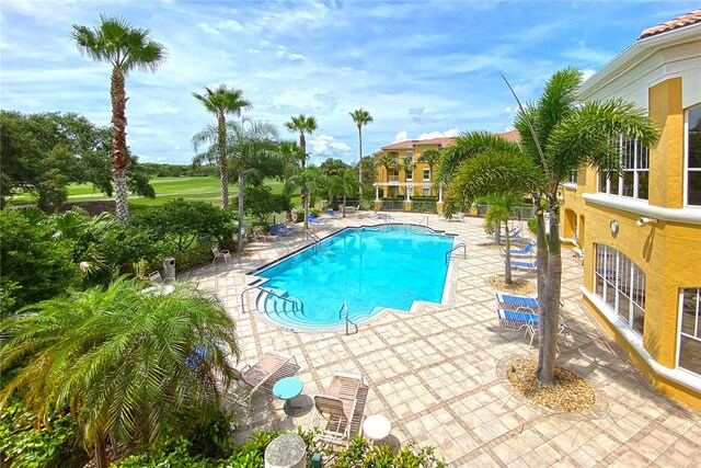 view of pool featuring a patio