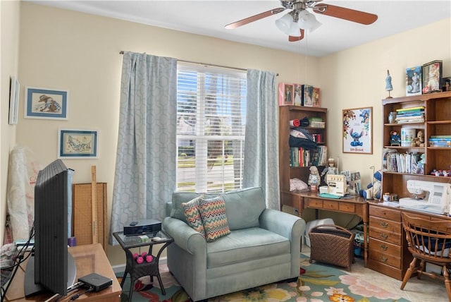 office area with ceiling fan