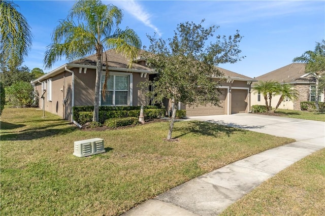 view of front facade featuring a front yard and a garage