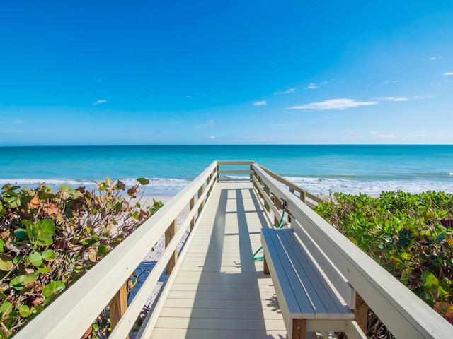 view of water feature featuring a beach view