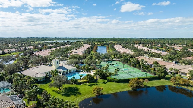 aerial view with a water view