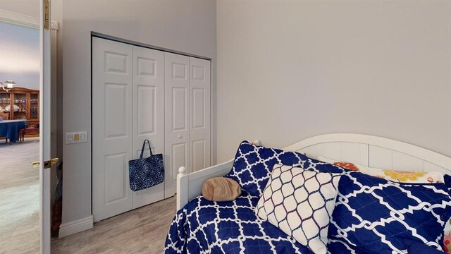 bedroom featuring hardwood / wood-style flooring and a closet