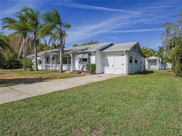 view of front facade featuring a front yard, driveway, and stucco siding