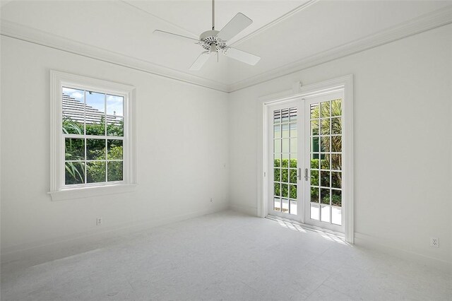 201 Sundial Ct, Vero Beach, FL 32963 - unfurnished room with french doors, crown molding, and a ceiling fan
