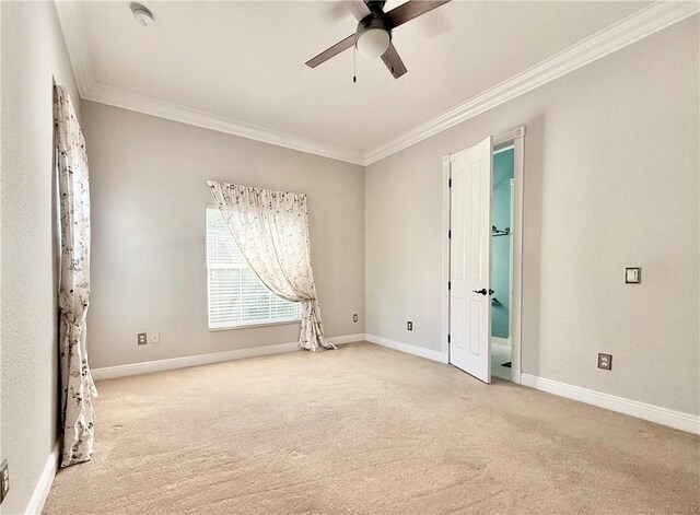 bedroom featuring ceiling fan, crown molding, and carpet floors