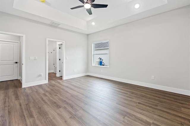 unfurnished bedroom featuring ceiling fan and hardwood / wood-style floors