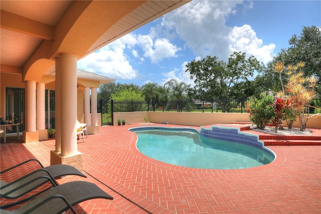 view of pool featuring a patio