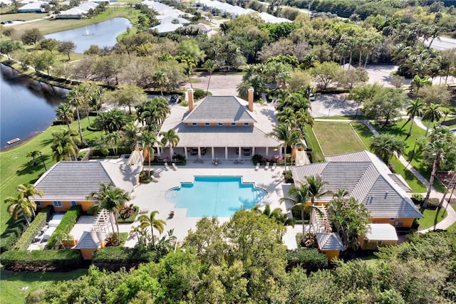 2545 Saint Lucia Cir, Vero Beach, FL 32967 - aerial view of property and surrounding area with a large body of water and a pool area