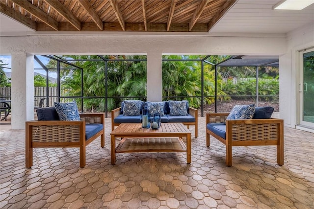 sunroom / solarium with wood ceiling