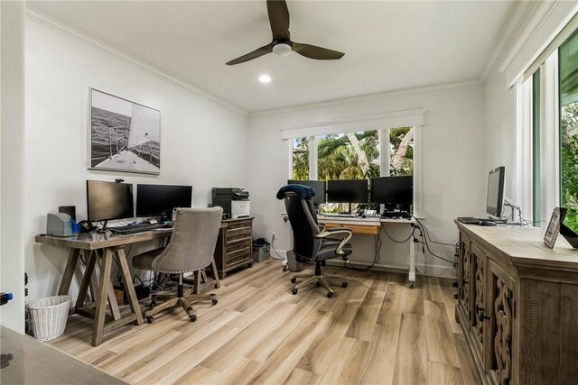 1411 E Camino Del Rio, Vero Beach, FL 32963 - office space featuring recessed lighting, crown molding, ceiling fan, and wood finished floors