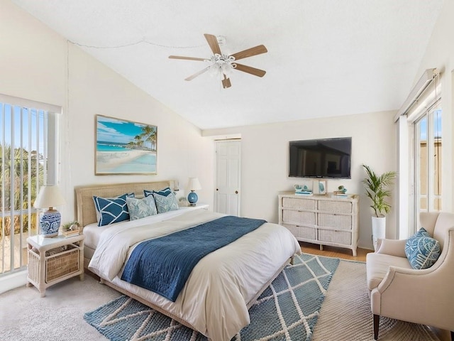 bedroom featuring vaulted ceiling and ceiling fan