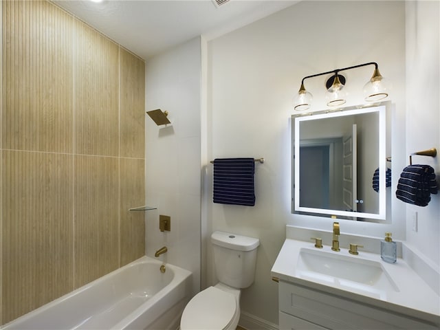 full bathroom featuring shower / bathing tub combination, vanity, a textured ceiling, and toilet