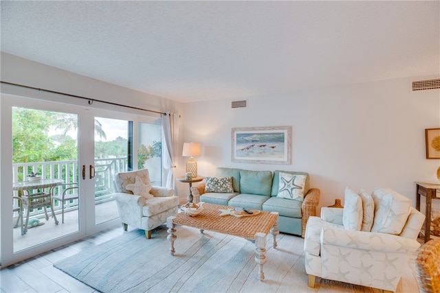 living room featuring french doors