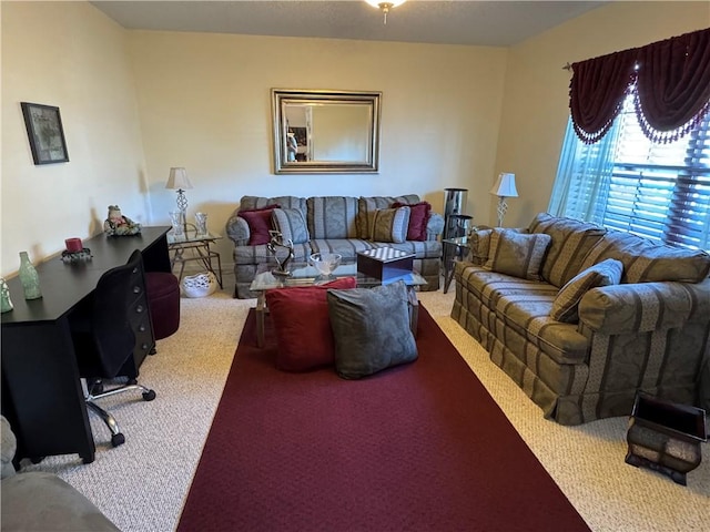 living room featuring carpet