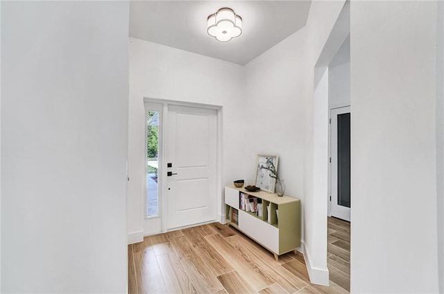 foyer entrance with light wood finished floors