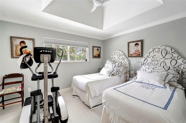 34 Cache Cay Dr, Vero Beach, FL 32963 - bedroom with ornamental molding, baseboards, a raised ceiling, and a ceiling fan