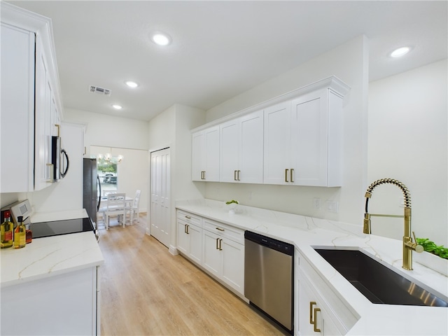 kitchen featuring light stone counters, white cabinetry, sink, and appliances with stainless steel finishes