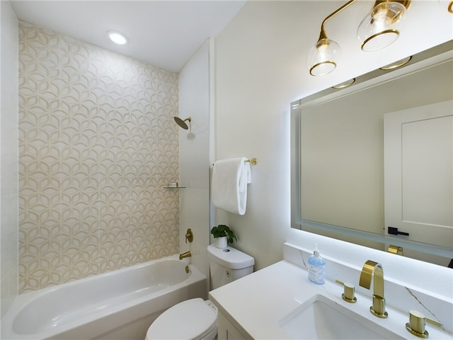 full bathroom featuring vanity,  shower combination, and toilet