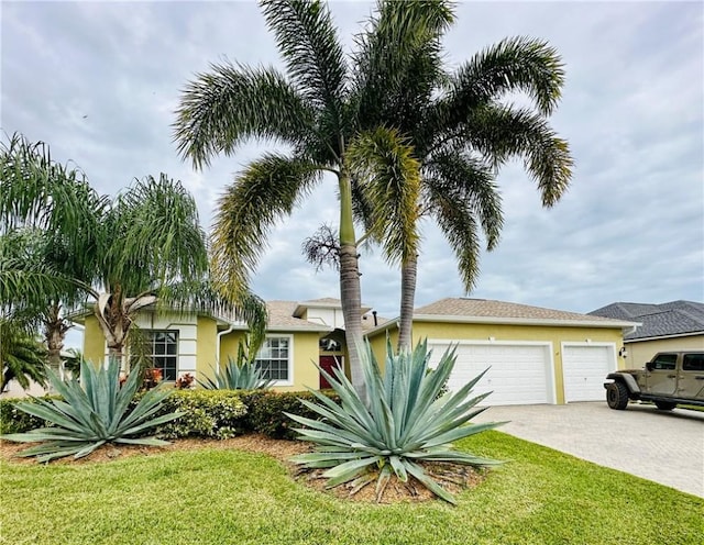 view of front of property with a garage and a front yard