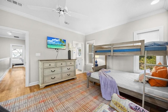 449 S Garcon Point Rd Fl, Milton, FL 32583 - bedroom with ornamental molding, light wood-style floors, and ceiling fan