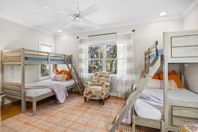 449 S Garcon Point Rd Fl, Milton, FL 32583 - bedroom featuring wood finished floors, ornamental molding, recessed lighting, and ceiling fan