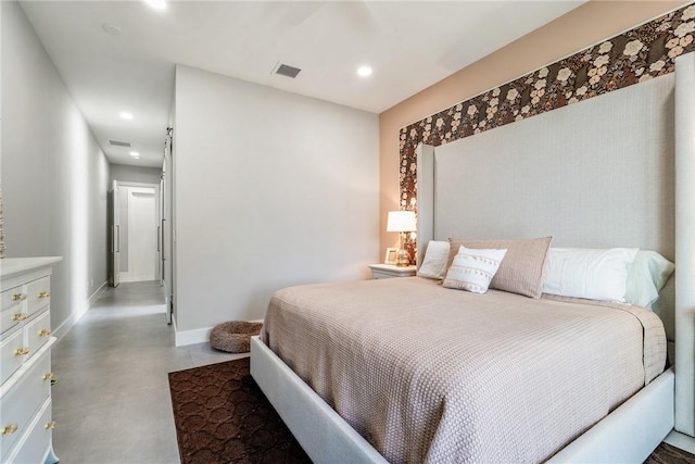 bedroom with recessed lighting, visible vents, and baseboards