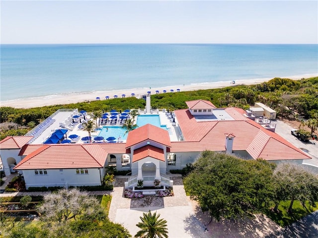 aerial view with a beach view and a water view