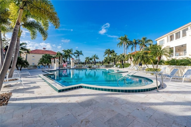 view of swimming pool with a patio area