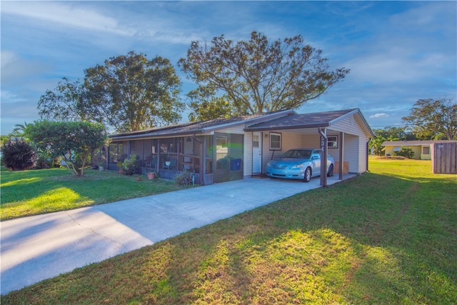 ranch-style house with a carport and a front yard