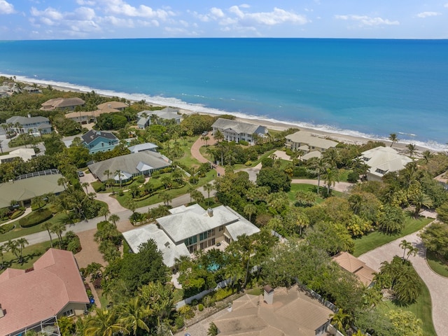 bird's eye view with a view of the beach and a water view