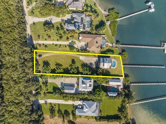 8820 44th Ave, Sebastian, FL 32958 - aerial overview of property's location with a large body of water and property boundaries highlighted