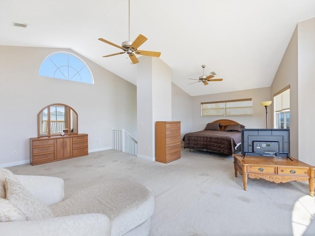 8820 44th Ave, Sebastian, FL 32958 - carpeted bedroom with lofted ceiling and a ceiling fan