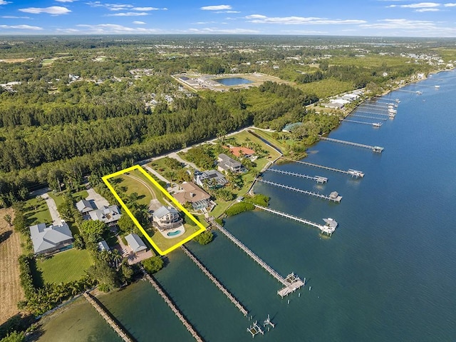 8820 44th Ave, Sebastian, FL 32958 - aerial view of property's location featuring a large body of water and property parcel outlined