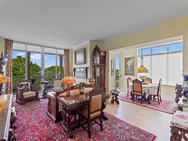 dining room featuring baseboards and ornamental molding