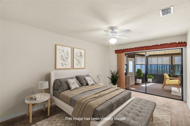 723 Timber Ridge Trl SW Unit B, Vero Beach, FL 32962 - carpeted bedroom featuring access to outside and a ceiling fan
