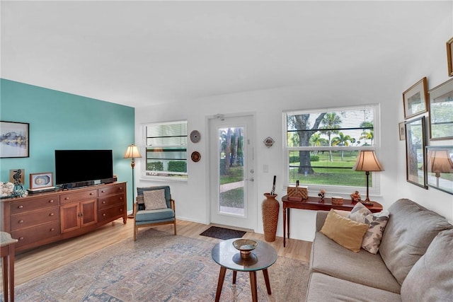 living room featuring light wood-style floors