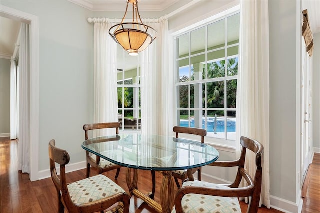 dining area featuring dark wood-type flooring