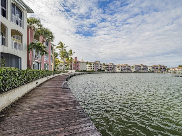 view of dock with a water view