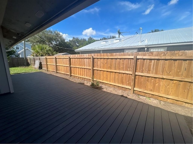 deck with a fenced backyard