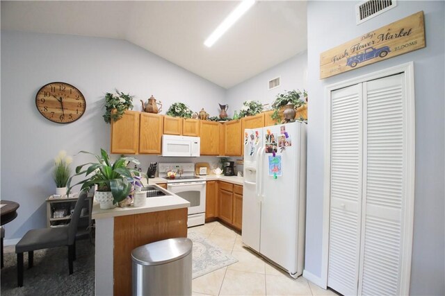 living room featuring ceiling fan, high vaulted ceiling, and light tile patterned flooring