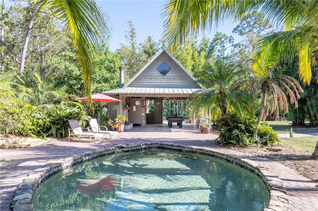 view of swimming pool with a patio