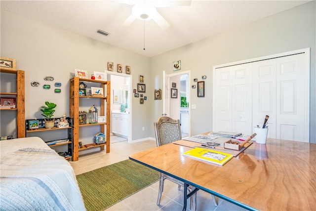 interior space featuring ceiling fan