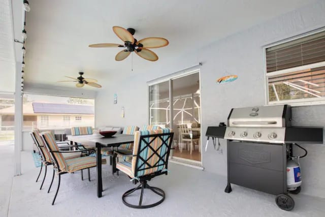 dining room featuring ceiling fan