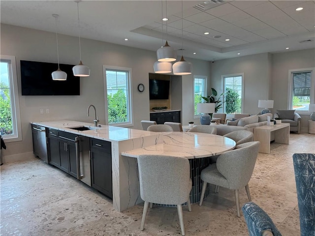 kitchen featuring recessed lighting, a healthy amount of sunlight, a sink, and stainless steel dishwasher