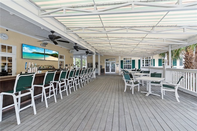 wooden terrace with ceiling fan