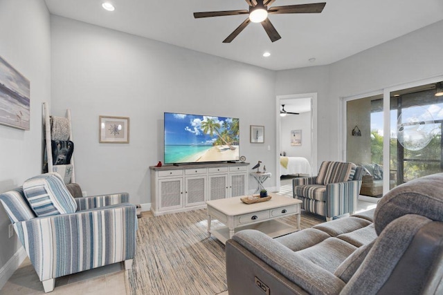 living room with ceiling fan