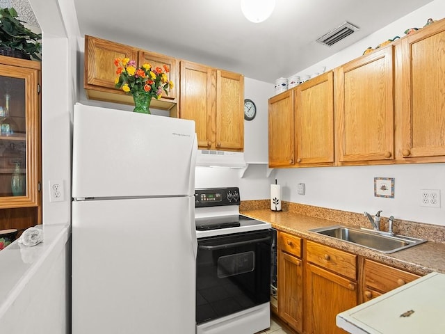 2800 Indian River Blvd Unit 2S, Vero Beach, FL 32960 - kitchen with freestanding refrigerator, electric stove, a sink, and under cabinet range hood