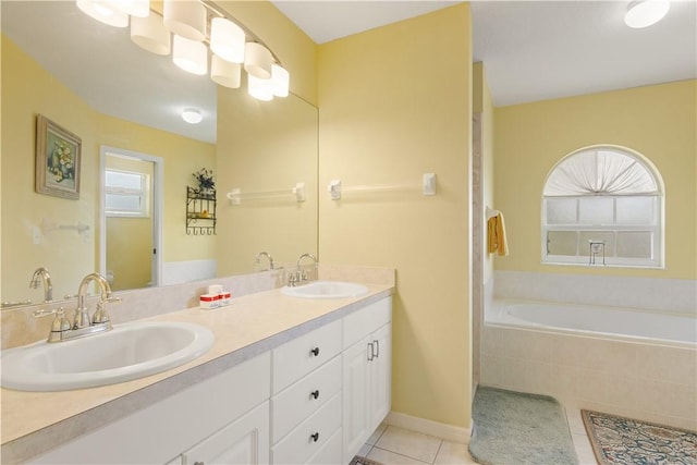 1359 Damask Ln, Sebastian, FL 32958 - full bathroom with tile patterned flooring, a relaxing tiled tub, and double vanity